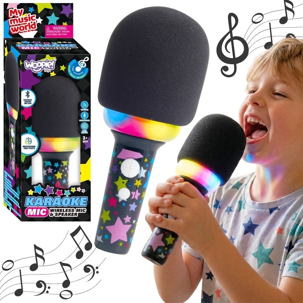 WOOPIE Belaidis karaoke mikrofonas su garsiakalbiu juodas BT