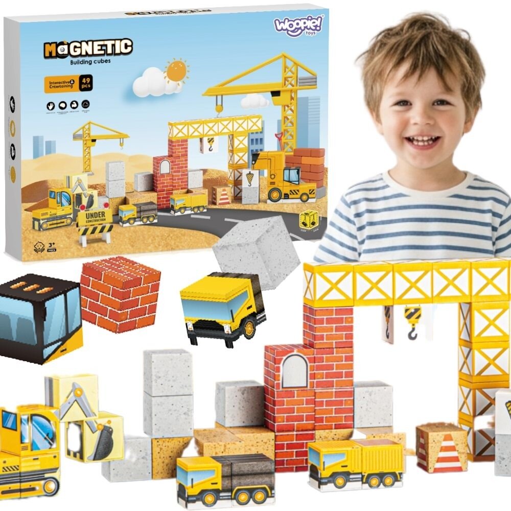 WOOPIE magnetiniai konstrukciniai kubeliai Statybų aikštelė 49 el.