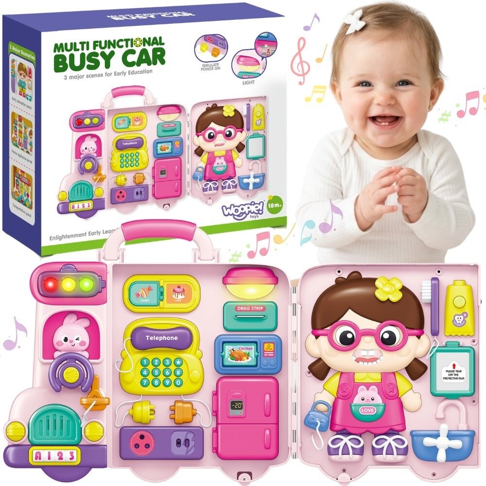 WOOPIE Interaktyvi manipuliacinė veiklos lenta Busy Car lagaminas 3in1 Garsas Šviesa
