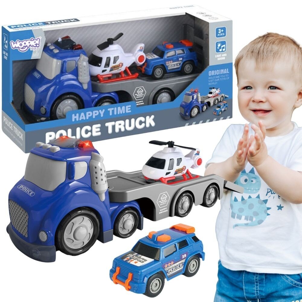 WOOPIE Mėlynas policijos autovežis City Truck garso ir šviesos efektai WOOPIE Mėlynas policijos autovežis City Truck garso ir šviesos efektai