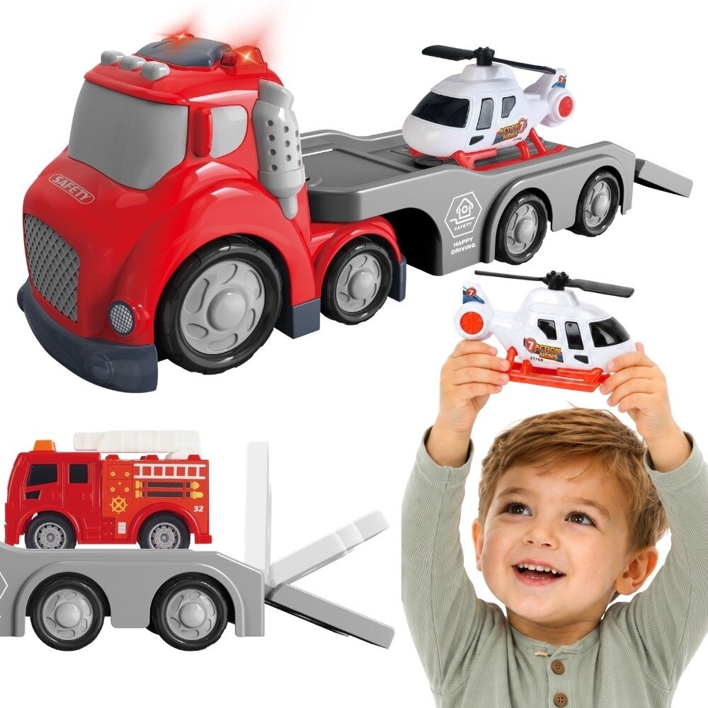 WOOPIE Raudonas ugniagesių tralas City Truck garso ir šviesos efektai WOOPIE Raudonas ugniagesių tralas City Truck garso ir šviesos efektai