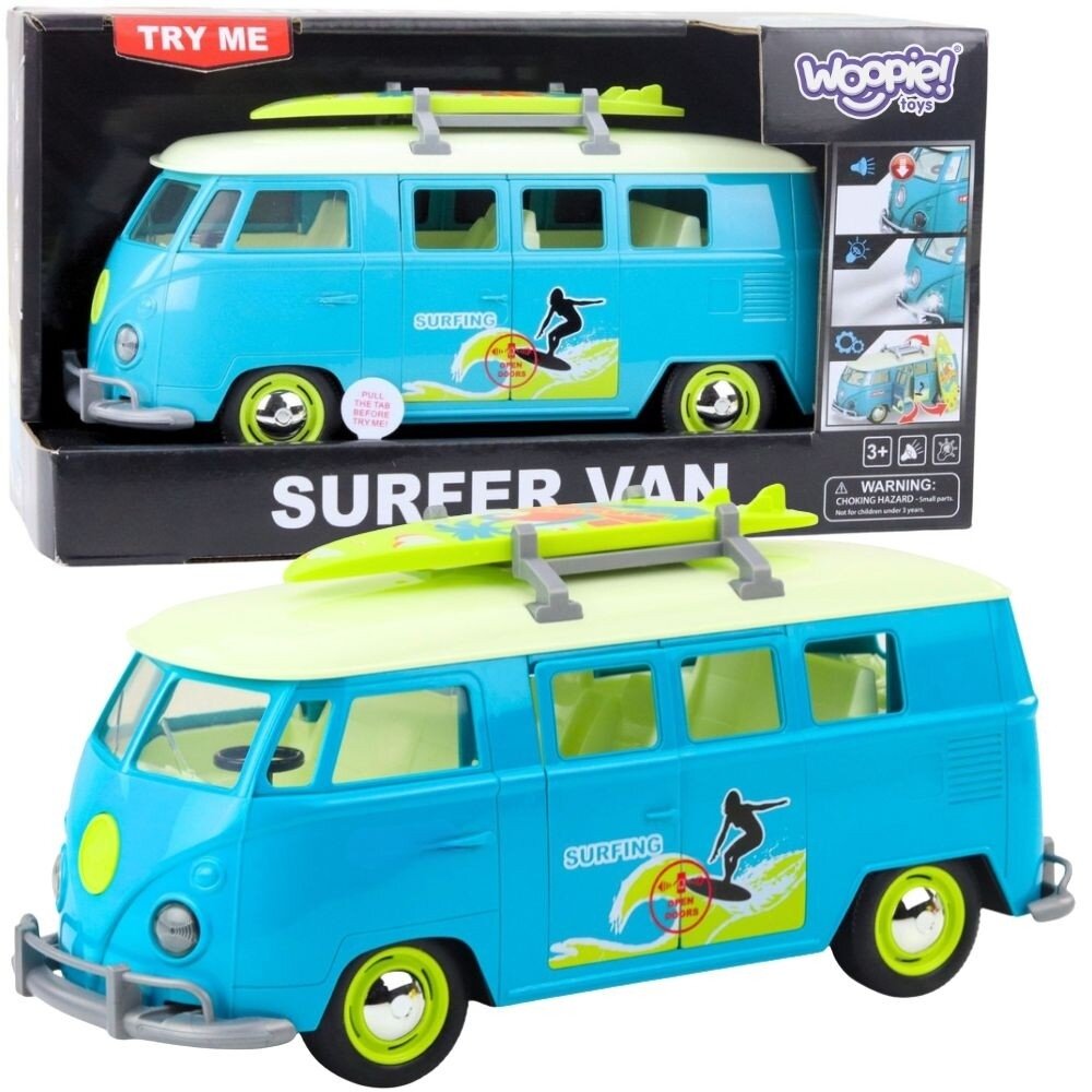 WOOPIE Surfinis autobusiukas klasikinis raudonas su šviesa ir garsu, modelis 1:14