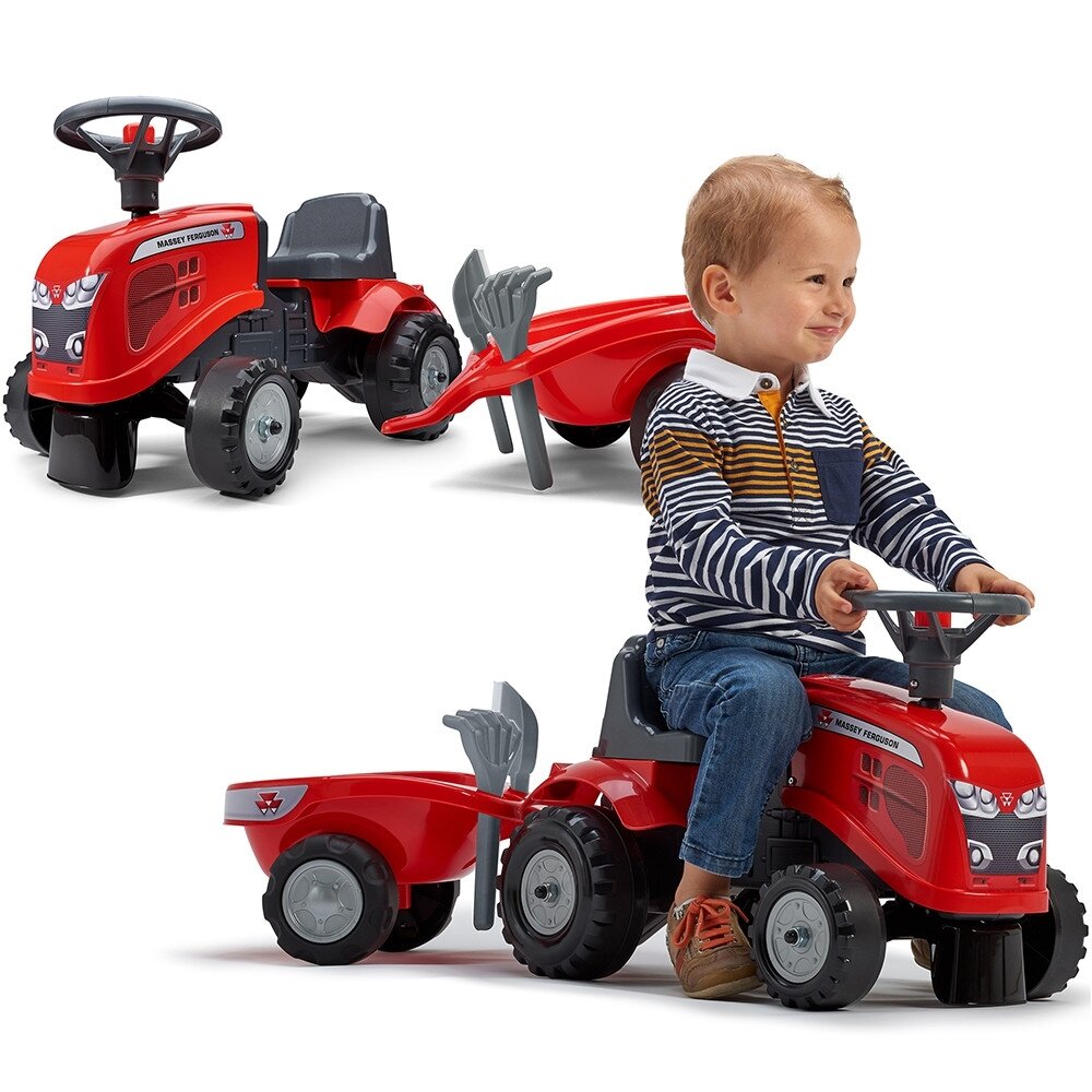 FALK Baby Massey Ferguson raudonas traktoriukas su priekabėle + priedai nuo 1 iki 3 metų 7