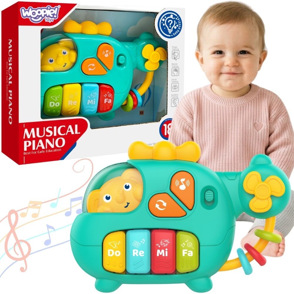 WOOPIE BABY Interaktyvus pianinas Sraigtasparnis Drambliukas Muzikiniai garsai 18m+ WOOPIE BABY Interaktyvus pianinas Sraigtasparnis Drambliukas Muzikiniai garsai 18m+