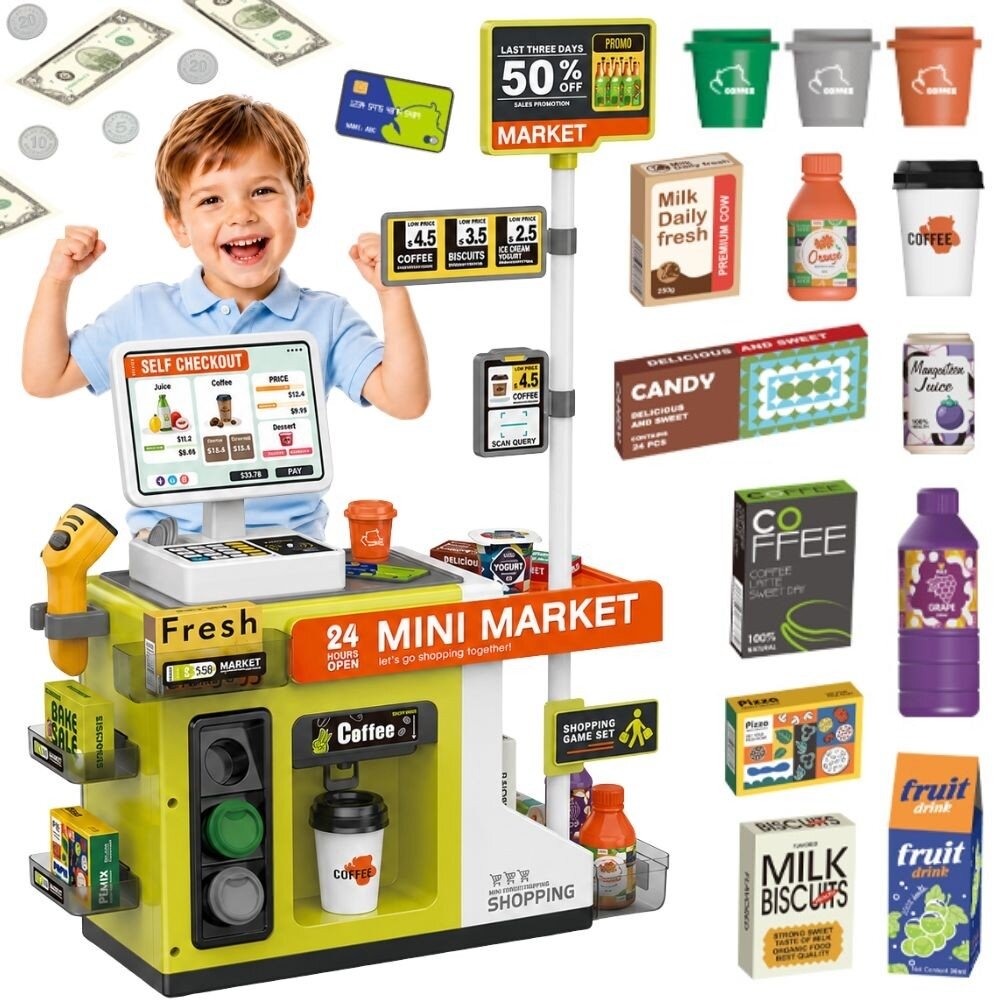 WOOPIE Savitarnos parduotuvės kasa Mini Market ekspresas priedai