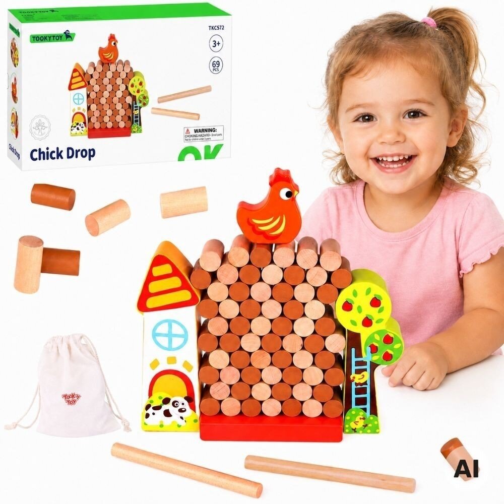 TOOKY TOY Vikrumo žaidimas Krentanti višta Medinis ūkis TOOKY TOY Vikrumo žaidimas Krentanti višta Medinis ūkis