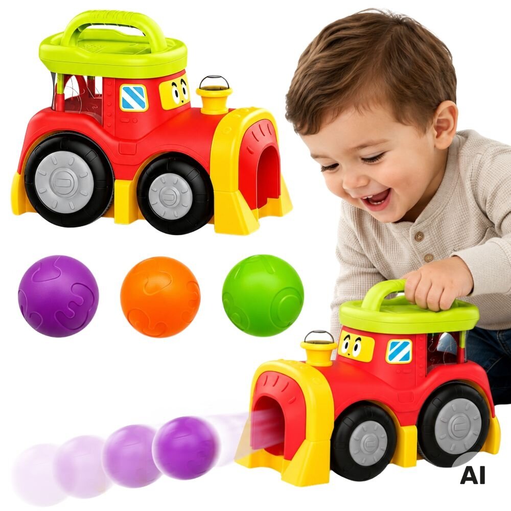 WOOPIE BABY Interaktyvus traukinys su iššokančiais kamuoliukais WOOPIE BABY Interaktyvus traukinys su iššokančiais kamuoliukais