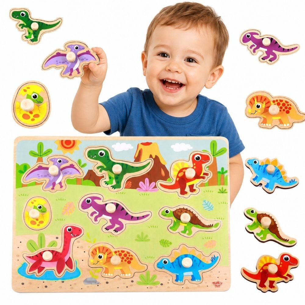TOOKY TOY Medinės Montessori dėlionės Dėlionė Dinozaurai Formos TOOKY TOY Medinės Montessori dėlionės Dėlionė Dinozaurai Formos