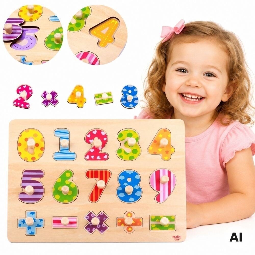 TOOKY TOY Medinės dėlionės Skaičiavimo mokymasis Dėlionė su smeigtukais Skaičiai TOOKY TOY Medinės dėlionės Skaičiavimo mokymasis Dėlionė su smeigtukais Skaičiai