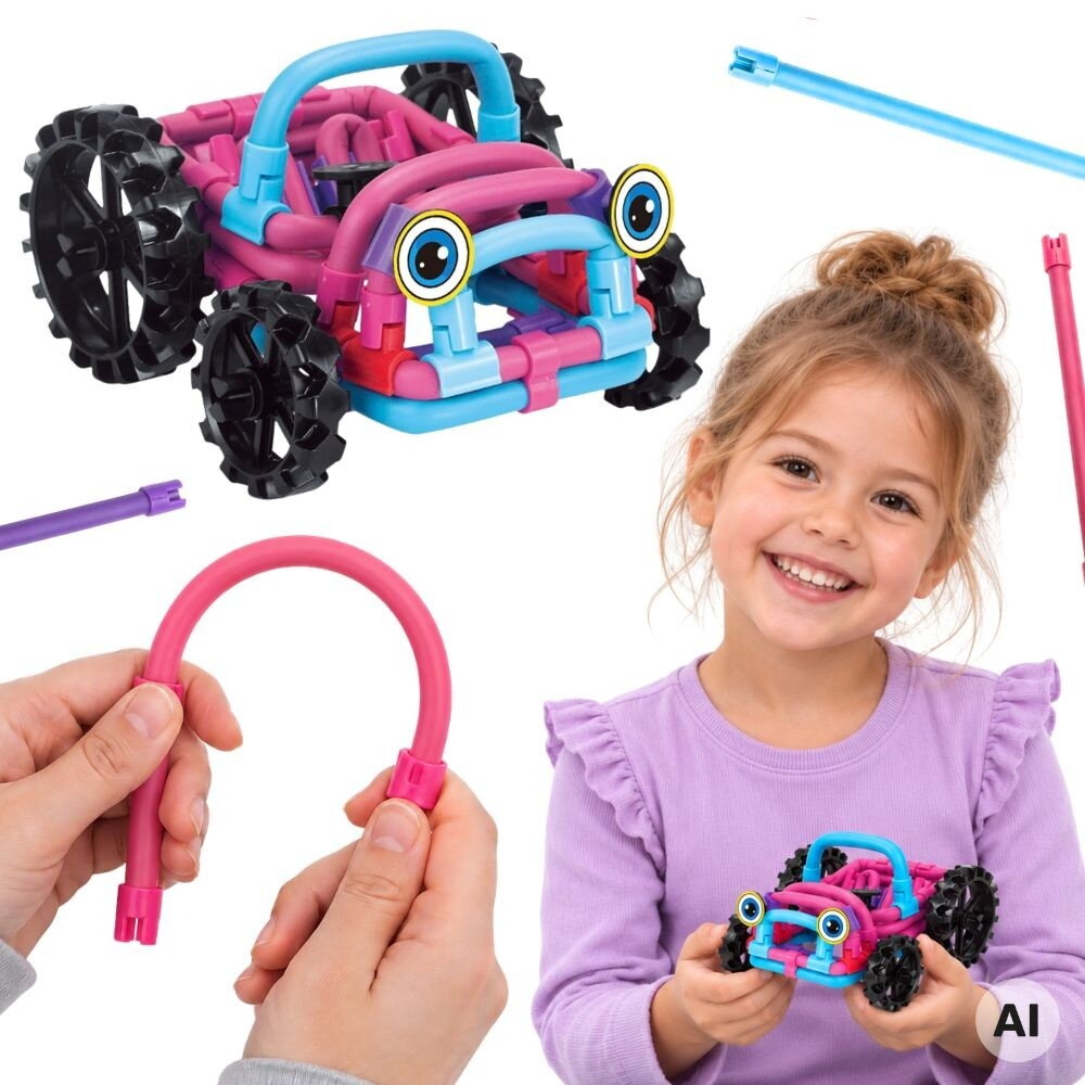 WOOPIE minkštos 3D konstravimo kaladėlės, 44 elementai, rožinis visureigis