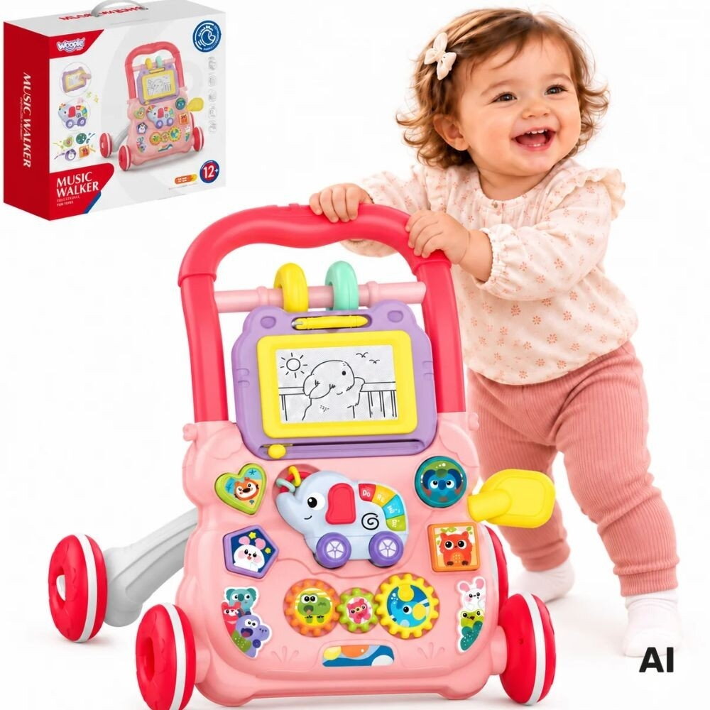 WOOPIE BABY Interaktyvi muzikinė vaikštynė-stumdukas + piešimo lentelė WOOPIE BABY Interaktyvi muzikinė vaikštynė-stumdukas + piešimo lentelė