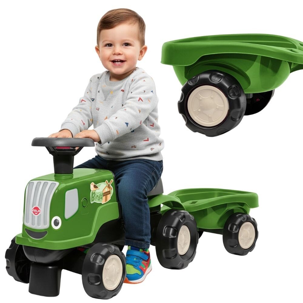 FALK Ežiukas traktorius su priekaba Birdy Farm žalias 1–3 m.