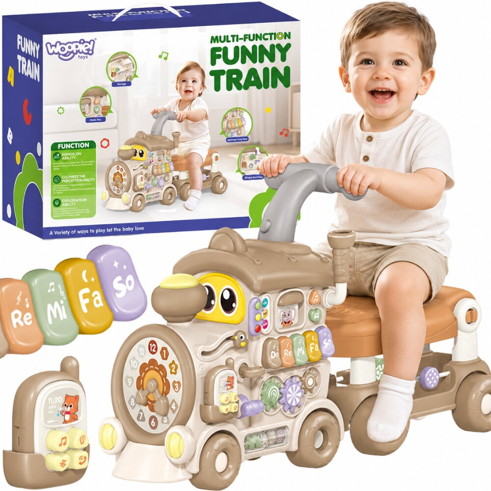 WOOPIE BABY interaktyvus traukinukas, stumdukas ir paspirtukas 3w1, lavinamasis, su garsais ir šviesomis WOOPIE BABY interaktyvus traukinukas, stumdukas ir paspirtukas 3w1, lavinamasis, su garsais ir šviesomis