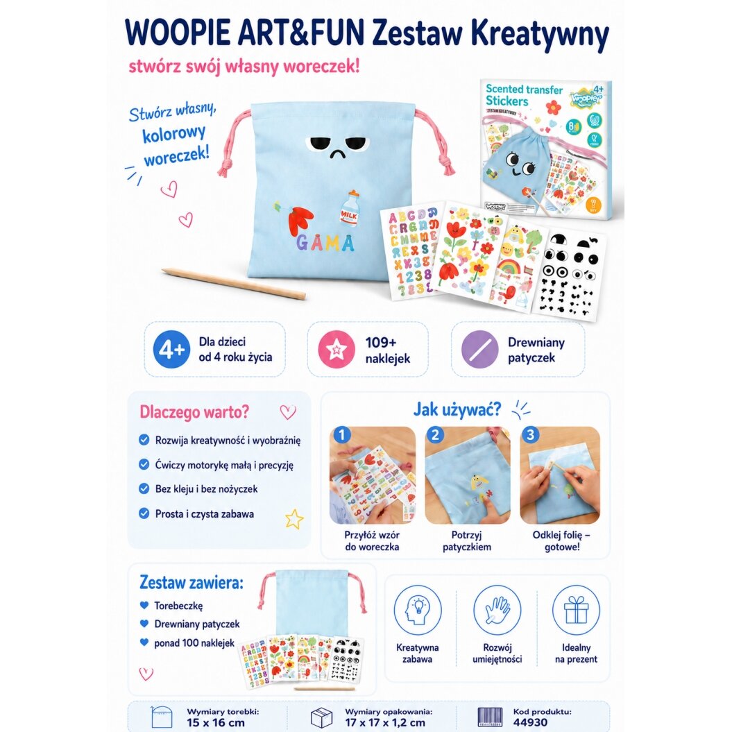 WOOPIE ART&FUN Kūrybinis rinkinys Pasigamink rankinę Maišelio dekoravimas Vaiko vardas DIY 6 WOOPIE ART&FUN Kūrybinis rinkinys Pasigamink rankinę Maišelio dekoravimas Vaiko vardas DIY 6