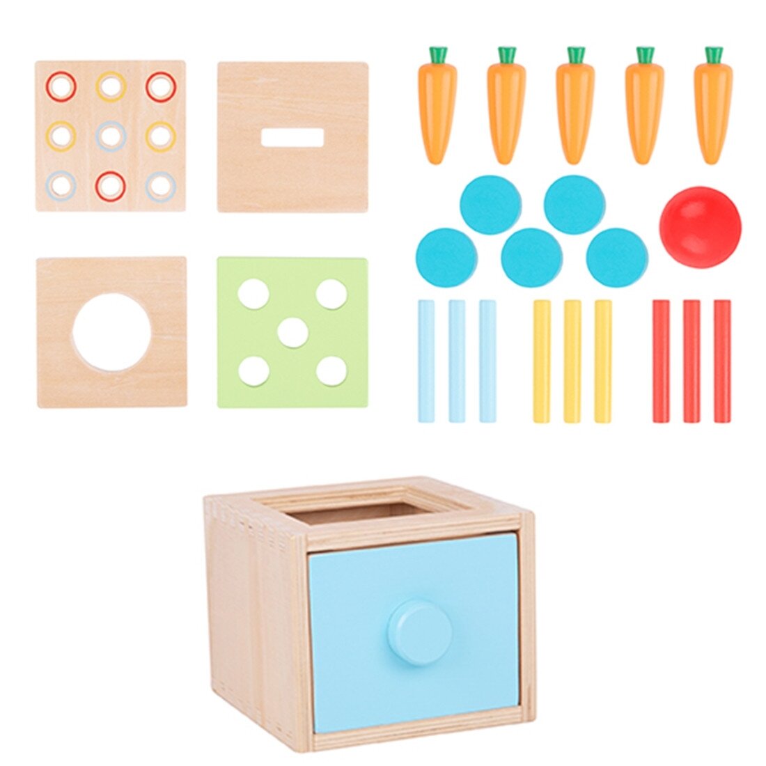 WOOPIE GREEN Medinis edukacinis stalčiukas 4in1 Montessori rūšiuoklis Žaidimas su morkomis FSC 7 WOOPIE GREEN Medinis edukacinis stalčiukas 4in1 Montessori rūšiuoklis Žaidimas su morkomis FSC 7