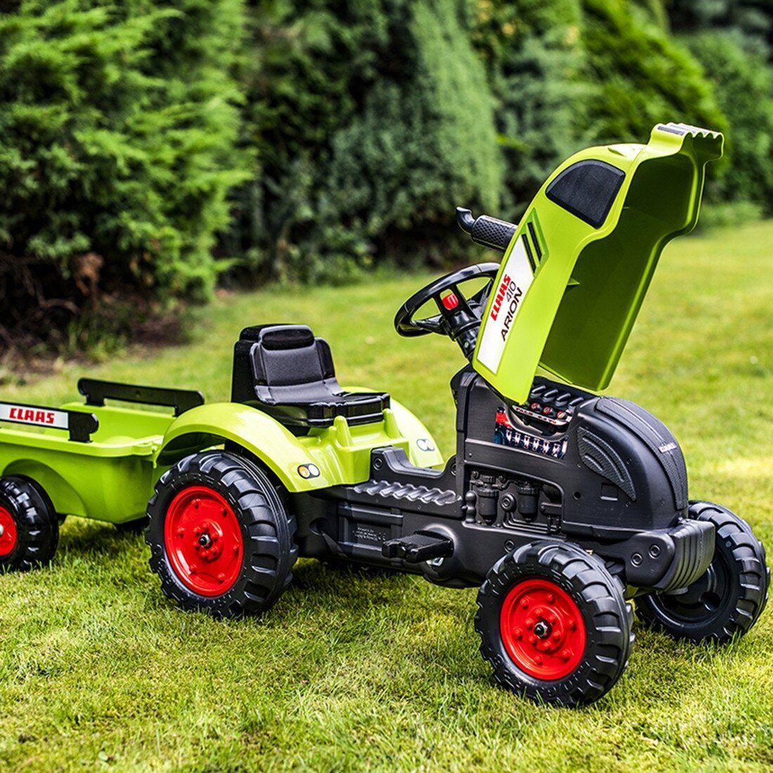 FALK Claas žalias pedalinis traktoriukas su signalu ir priekaba 2–5 m. 4 FALK Claas žalias pedalinis traktoriukas su signalu ir priekaba 2–5 m. 4