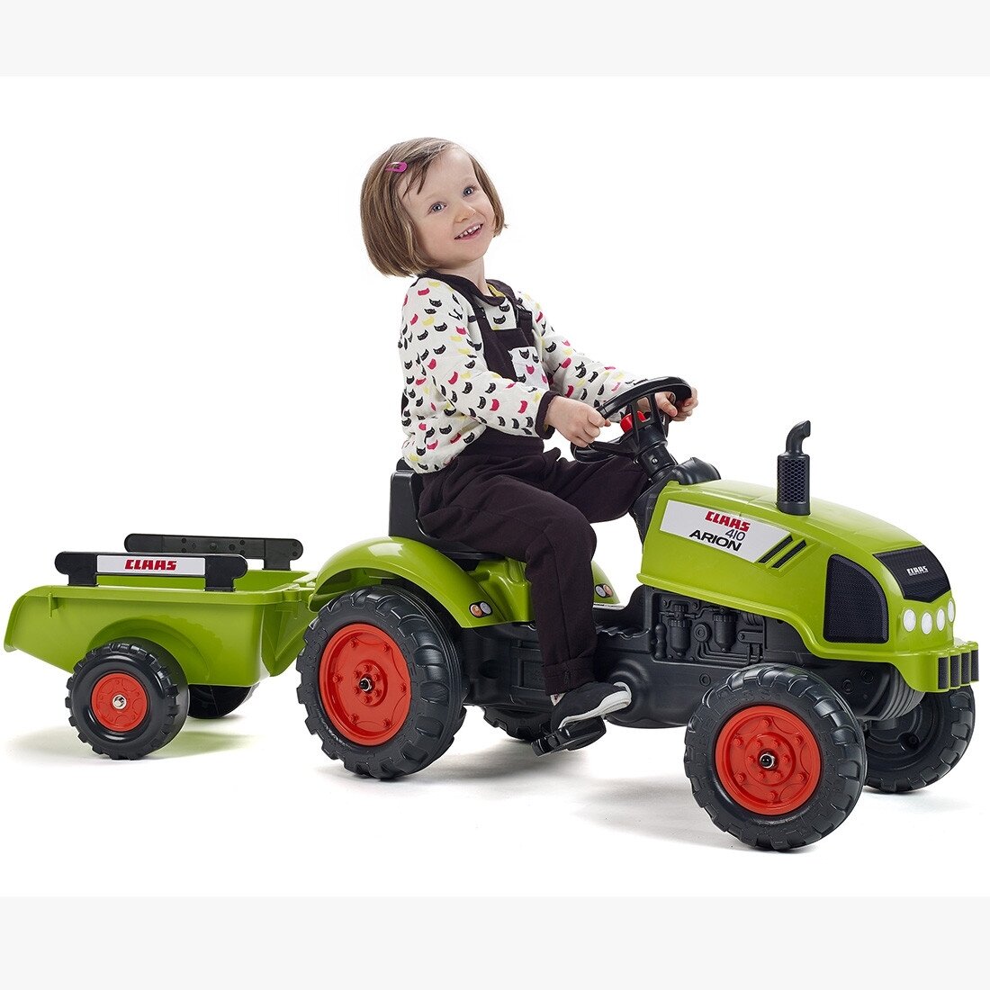 FALK Claas žalias pedalinis traktoriukas su signalu ir priekaba 2–5 m. 5 FALK Claas žalias pedalinis traktoriukas su signalu ir priekaba 2–5 m. 5