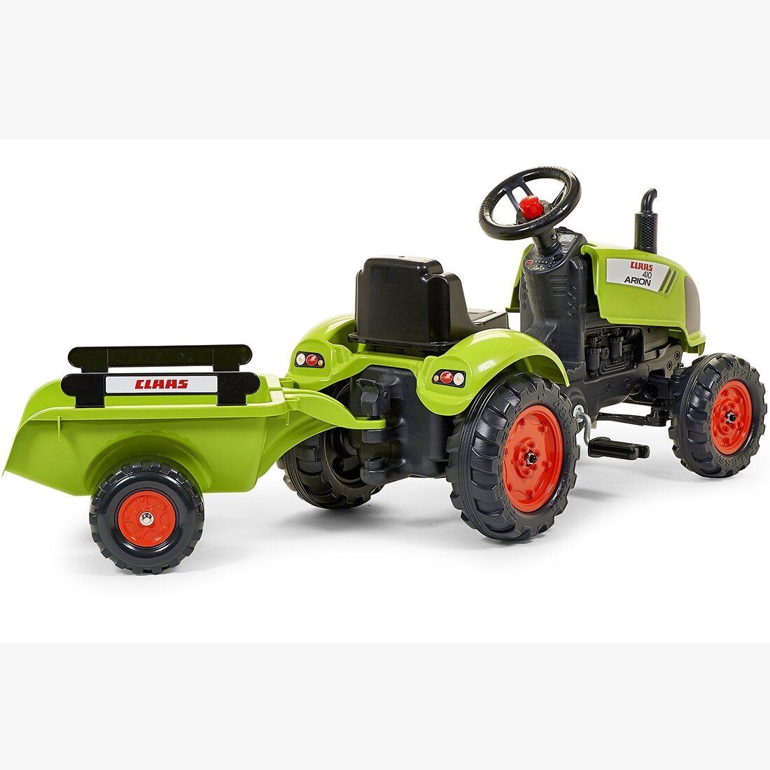 FALK Claas žalias pedalinis traktoriukas su signalu ir priekaba 2–5 m. 9 FALK Claas žalias pedalinis traktoriukas su signalu ir priekaba 2–5 m. 9