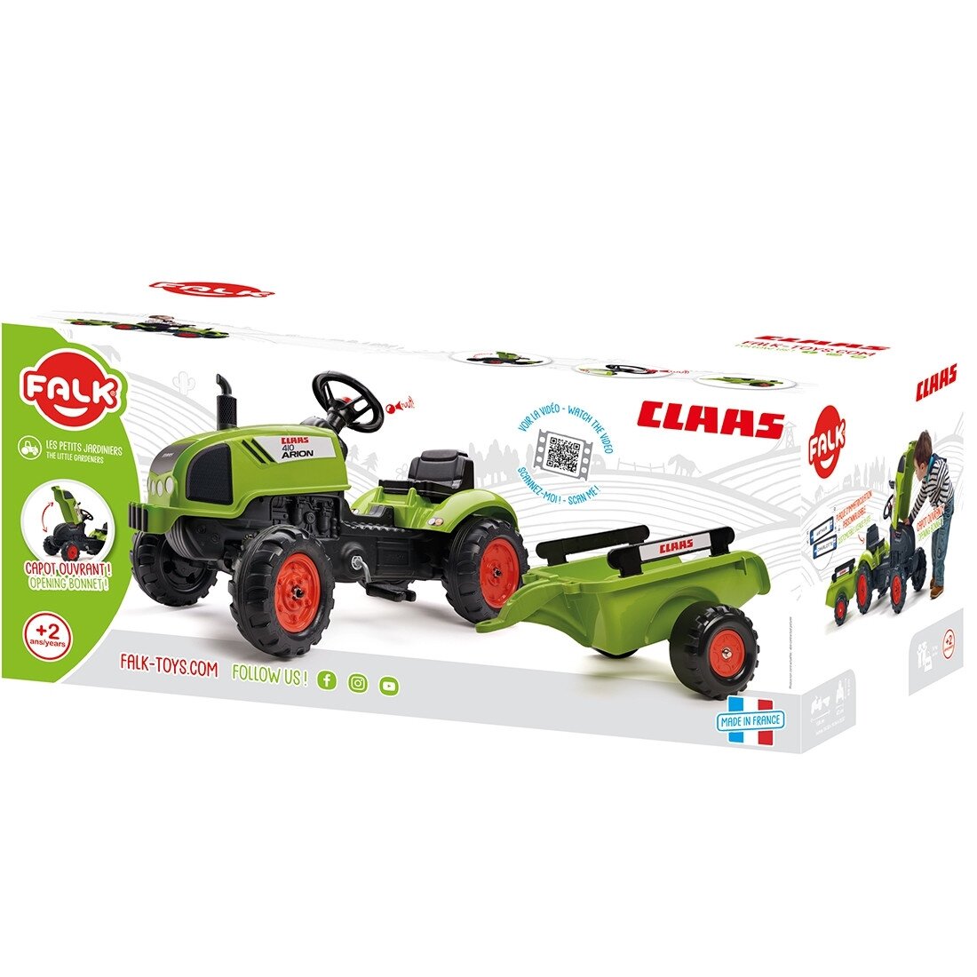FALK Claas žalias pedalinis traktoriukas su signalu ir priekaba 2–5 m. 10 FALK Claas žalias pedalinis traktoriukas su signalu ir priekaba 2–5 m. 10
