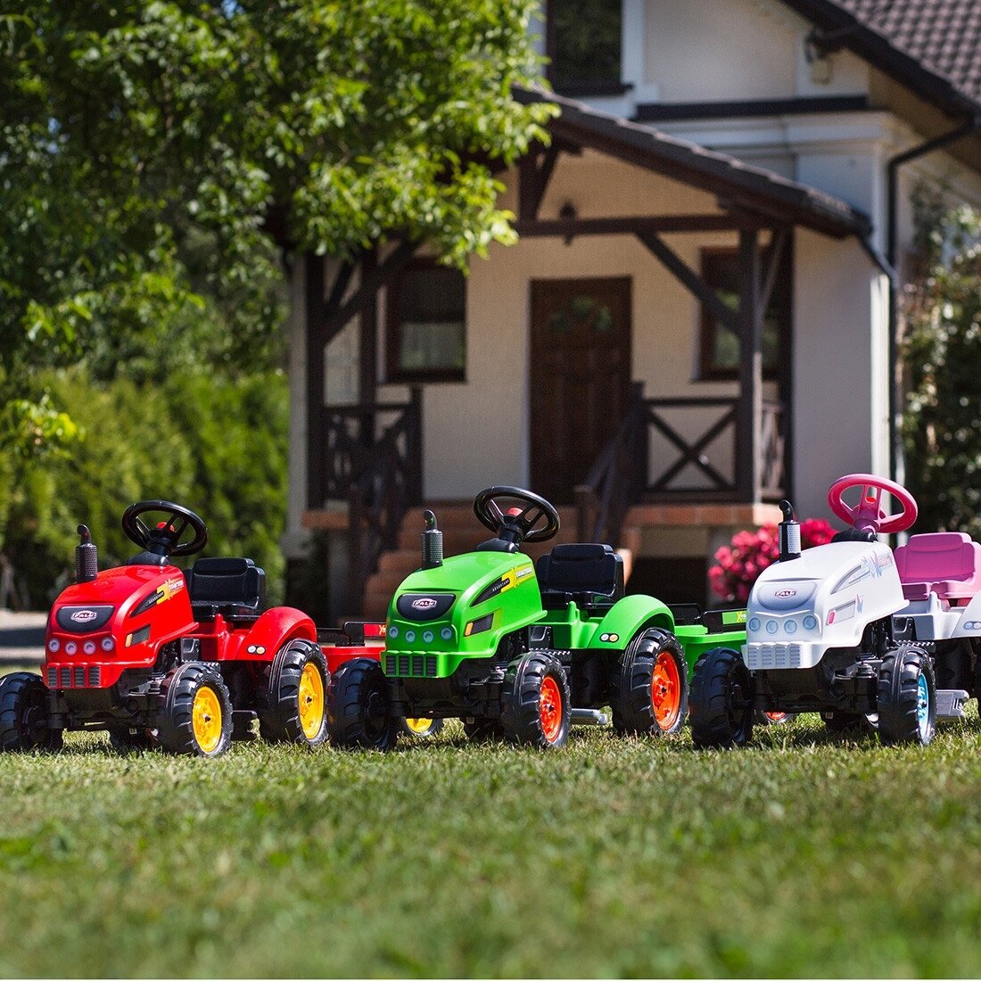 FALK X Tractor žalias pedalinis traktoriukas su priekaba, signalas, 2–5 m. 2 FALK X Tractor žalias pedalinis traktoriukas su priekaba, signalas, 2–5 m. 2