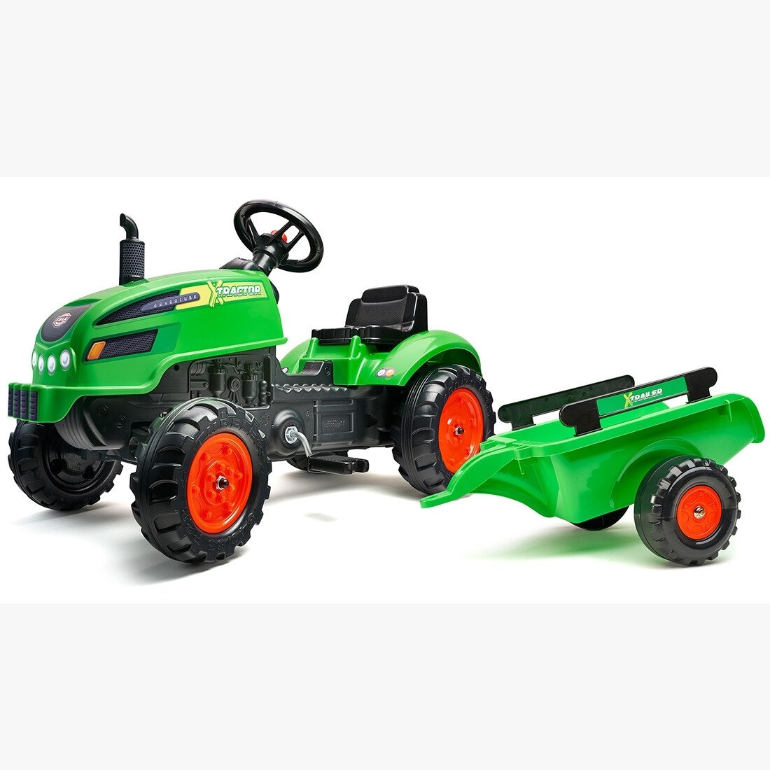 FALK X Tractor žalias pedalinis traktoriukas su priekaba, signalas, 2–5 m. 4 FALK X Tractor žalias pedalinis traktoriukas su priekaba, signalas, 2–5 m. 4