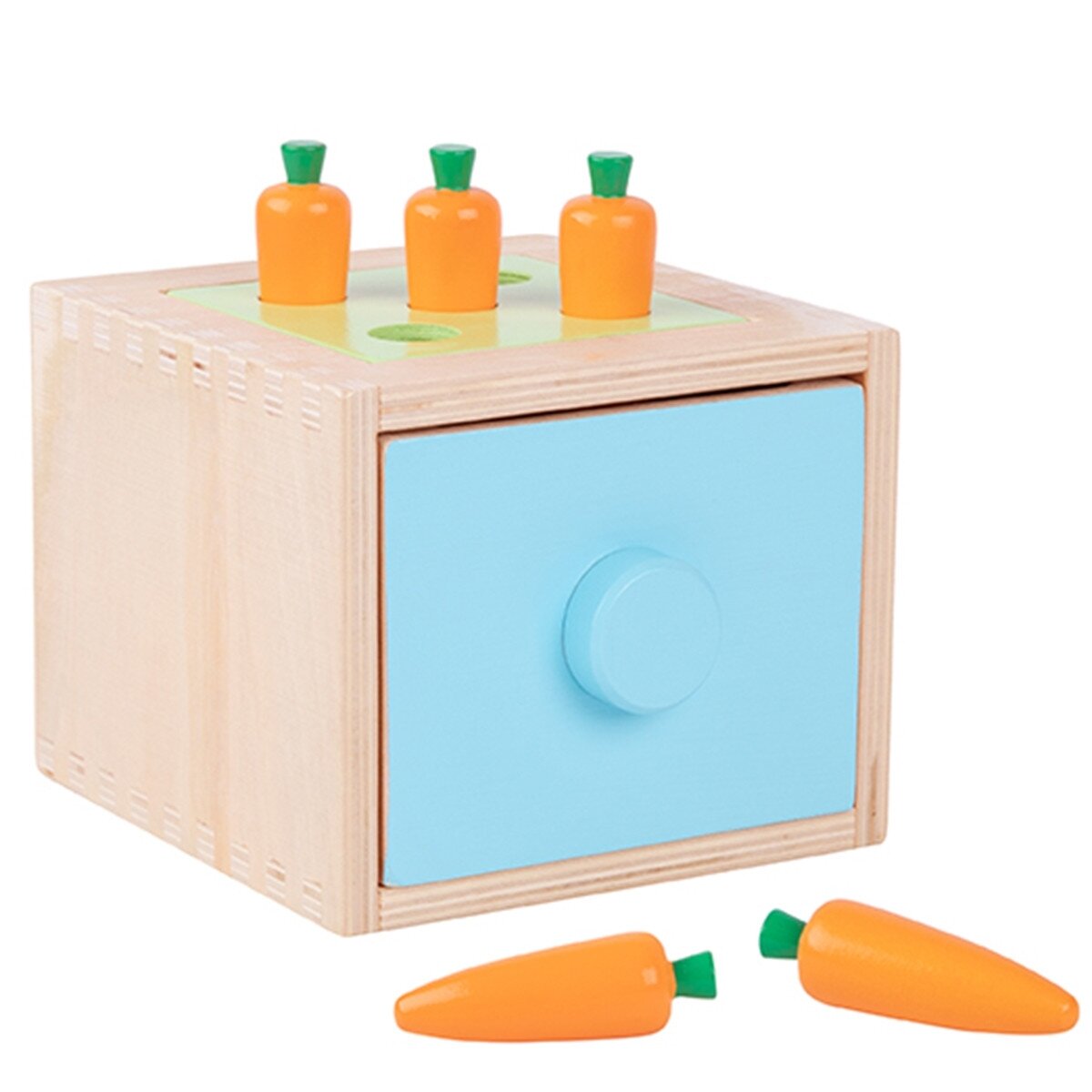 WOOPIE GREEN Medinis edukacinis stalčiukas 4in1 Montessori rūšiuoklis Žaidimas su morkomis FSC 9
