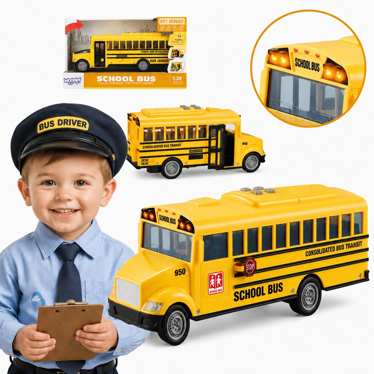 WOOPIE Interaktyvus elektrinis mokyklinis autobusas 1:20 Šviesa Garsas Dovana WOOPIE Interaktyvus elektrinis mokyklinis autobusas 1:20 Šviesa Garsas Dovana