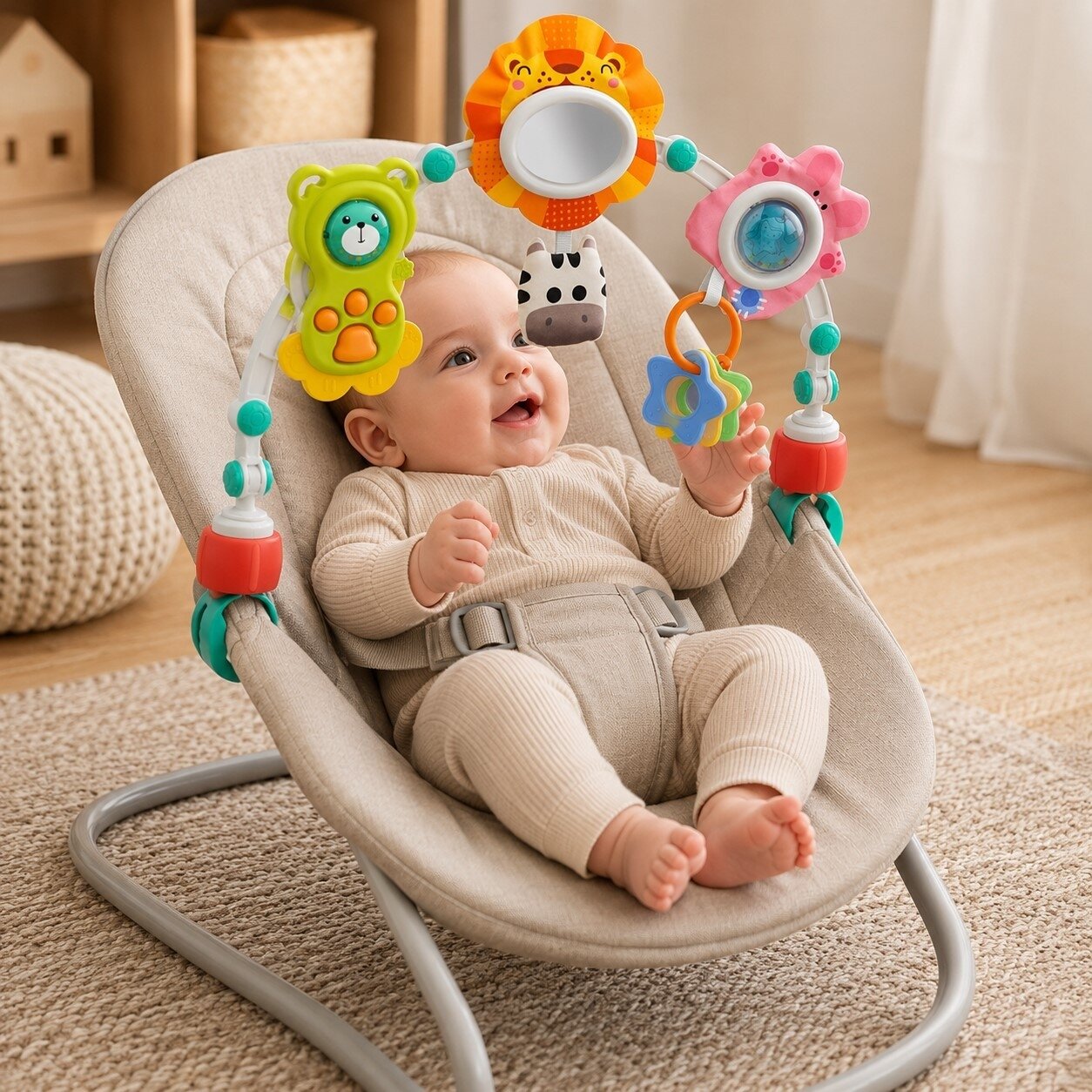 WOOPIE BABY Sensorinis lankas lovytei ir vežimėliui Gyvūnai Liūtas Meškiukas 1 WOOPIE BABY Sensorinis lankas lovytei ir vežimėliui Gyvūnai Liūtas Meškiukas 1