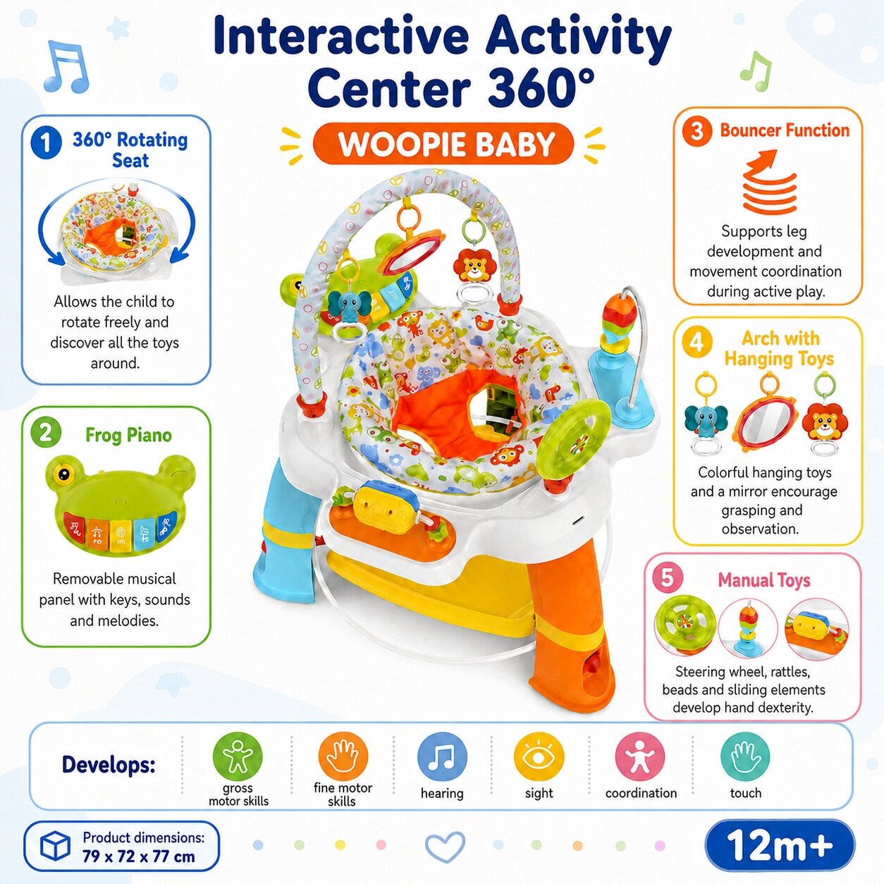 WOOPIE BABY Interaktyvus sukamas sėdynės centras – veiklos centras 12m+ 7 WOOPIE BABY Interaktyvus sukamas sėdynės centras – veiklos centras 12m+ 7