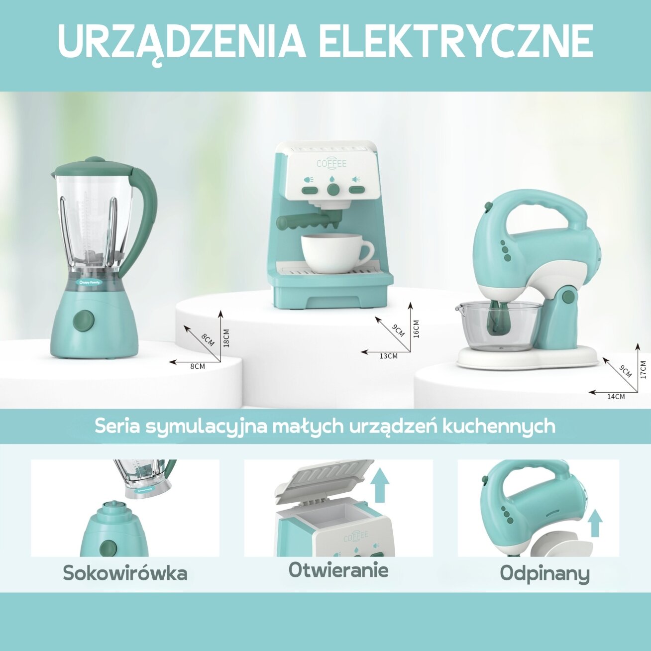 WOOPIE Buitinės technikos 3 viename rinkinys: kavos aparatas, mikseris, trintuvas, garso ir šviesos efektai 6 WOOPIE Buitinės technikos 3 viename rinkinys: kavos aparatas, mikseris, trintuvas, garso ir šviesos efektai 6