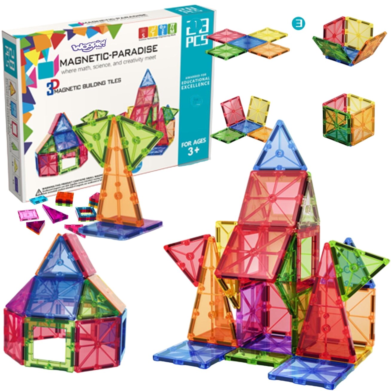 WOOPIE Montessori magnetinės konstrukcinės kaladėlės 3D