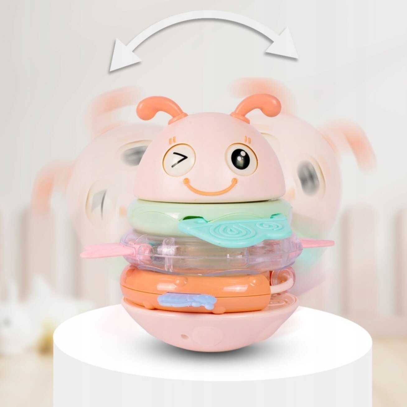 WOOPIE Baby Vanka-stanka sensorinis žaislas 2in1 barškutis kramtukas rožinis 2