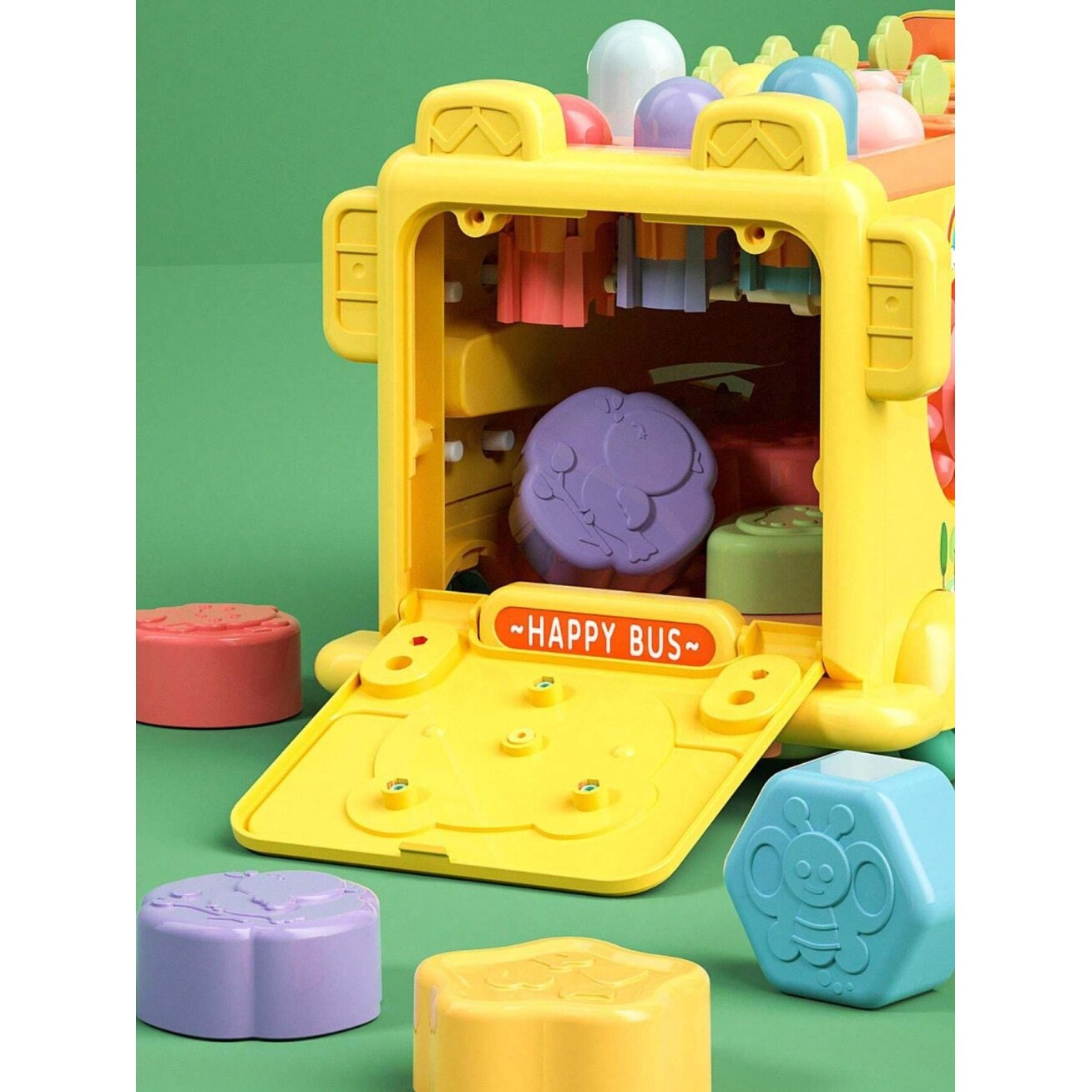 WOOPIE BABY Interaktyvus Montessori edukacinis autobusas 6in1 Plaktukas Ksilofonas +18 mėn. 2