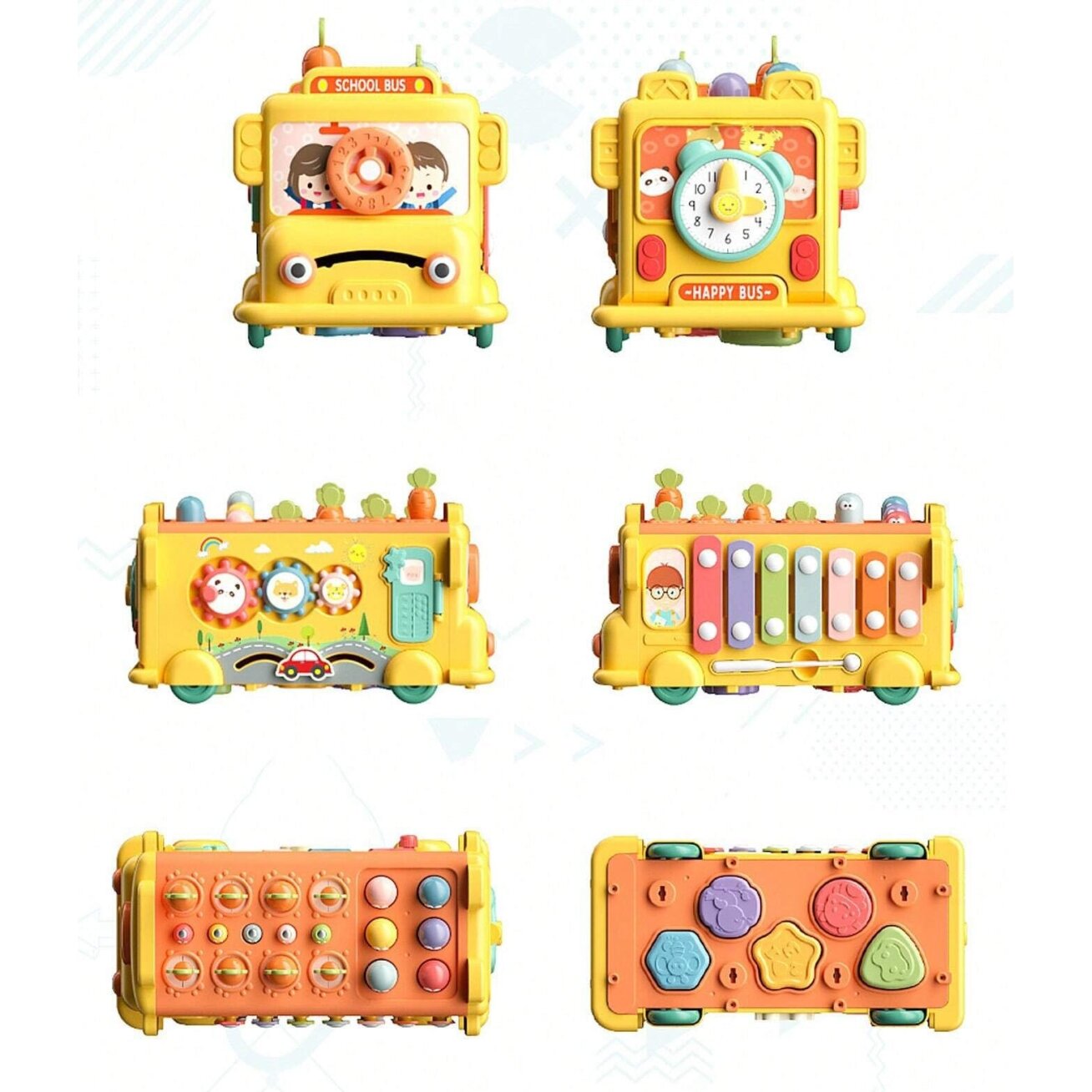 WOOPIE BABY Interaktyvus Montessori edukacinis autobusas 6in1 Plaktukas Ksilofonas +18 mėn. 4