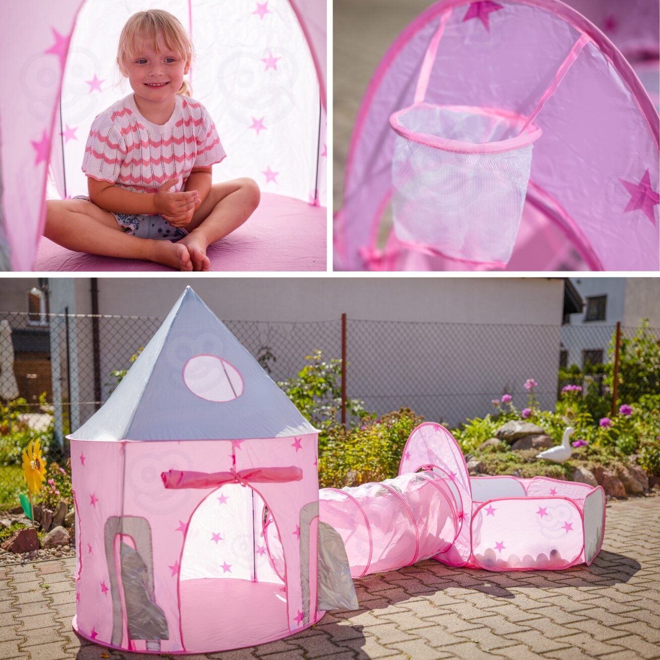 WOOPIE 3in1 palapinė Princesės rūmai XXL Namelis Tunelis Sausas baseinas 4 WOOPIE 3in1 palapinė Princesės rūmai XXL Namelis Tunelis Sausas baseinas 4