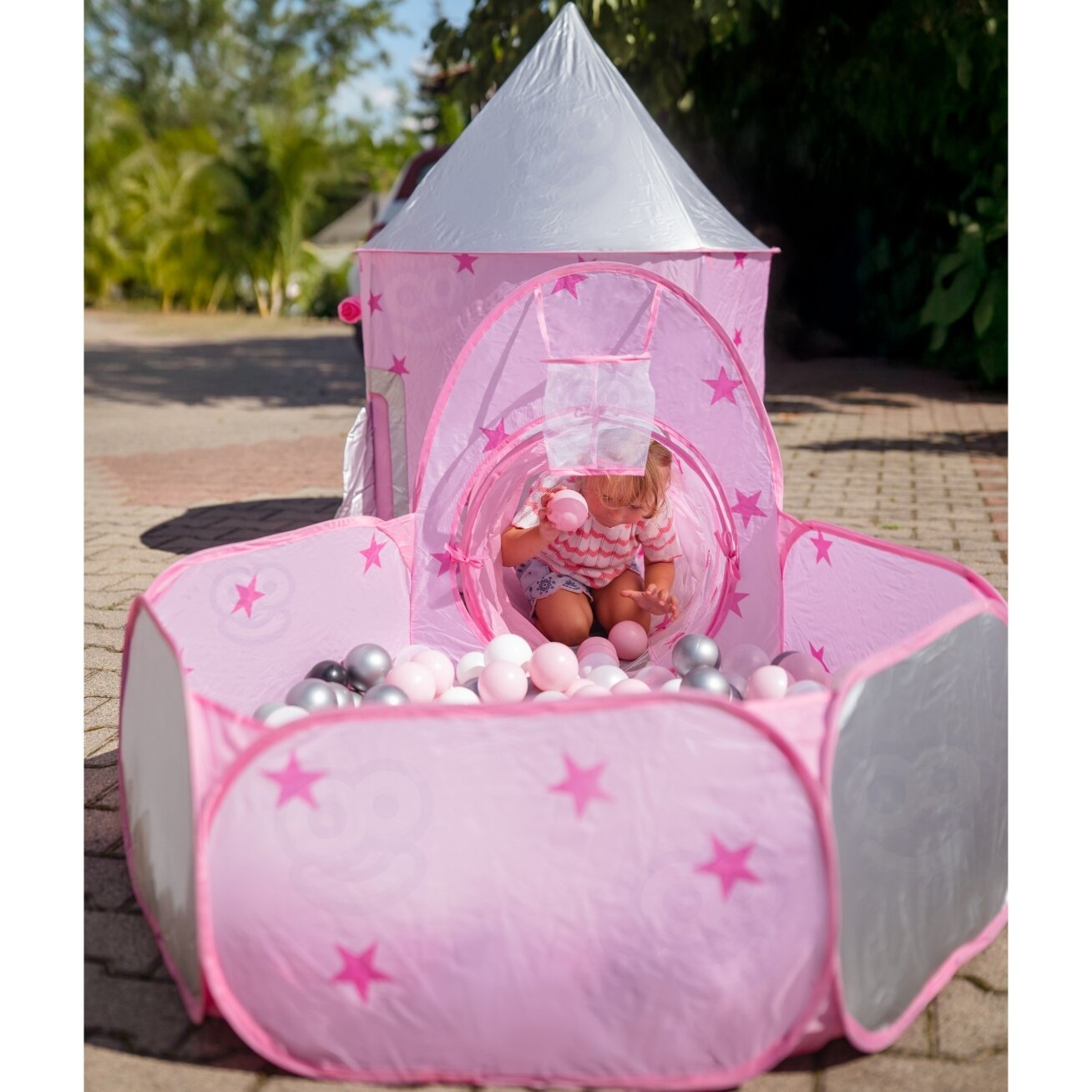 WOOPIE 3in1 palapinė Princesės rūmai XXL Namelis Tunelis Sausas baseinas 5