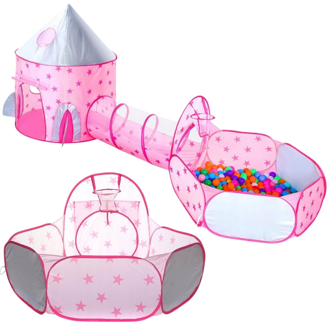 WOOPIE 3in1 palapinė Princesės rūmai XXL Namelis Tunelis Sausas baseinas 9 WOOPIE 3in1 palapinė Princesės rūmai XXL Namelis Tunelis Sausas baseinas 9