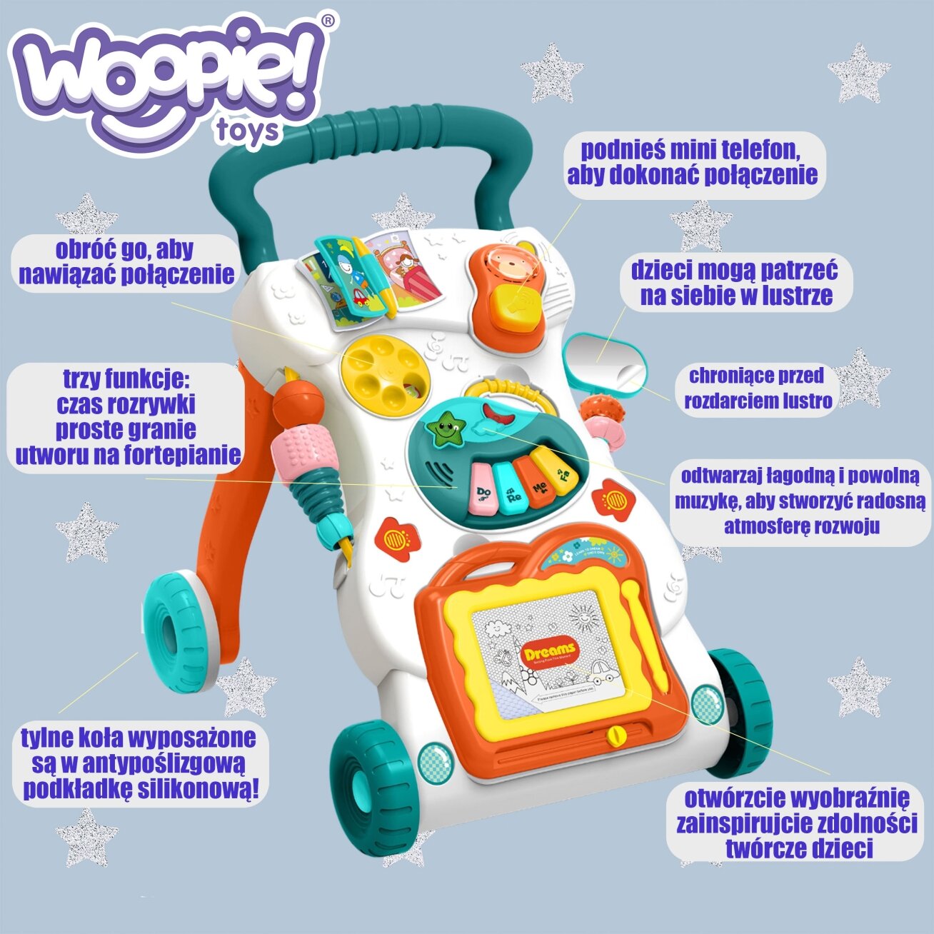 WOOPIE BABY Grojantis vaikštynė su magnetine piešimo lentele 4