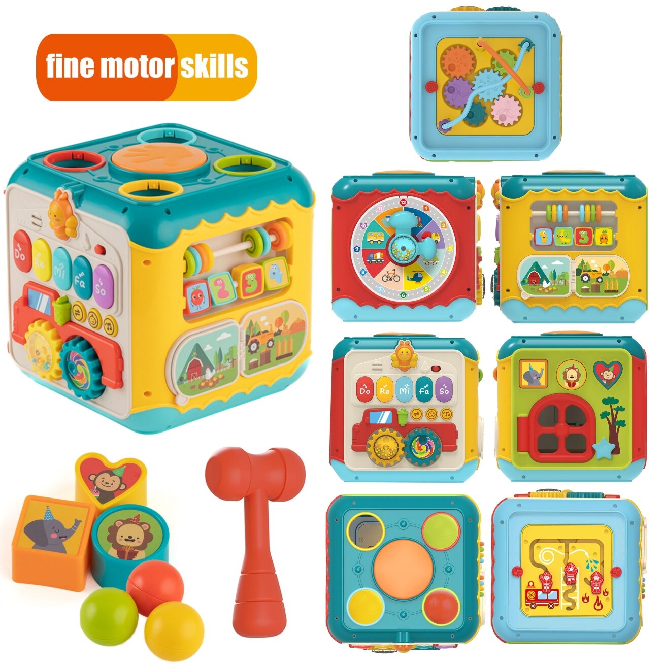 WOOPIE BABY Daugiafunkcis Montessori veiklos kubas 6in1 – 18 mėn.+ 6
