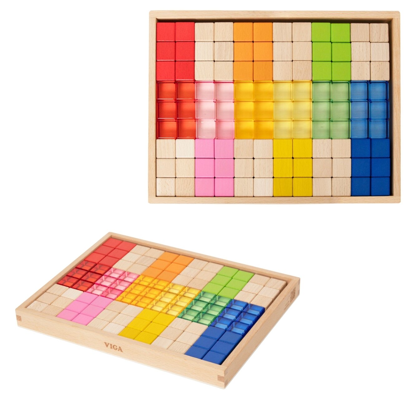 VIGA sensorinės kaladėlės medinės spalvotos permatomos Montessori 108 EL 14