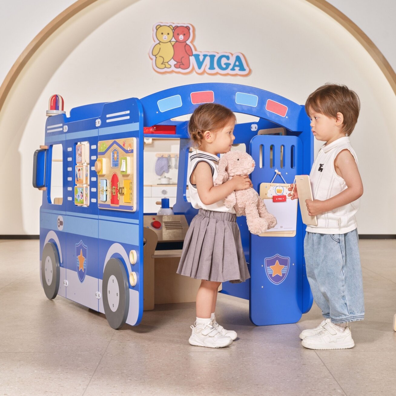VIGA Didelis medinis policijos radiovežis edukacinis rinkinys vaikams Policija 6