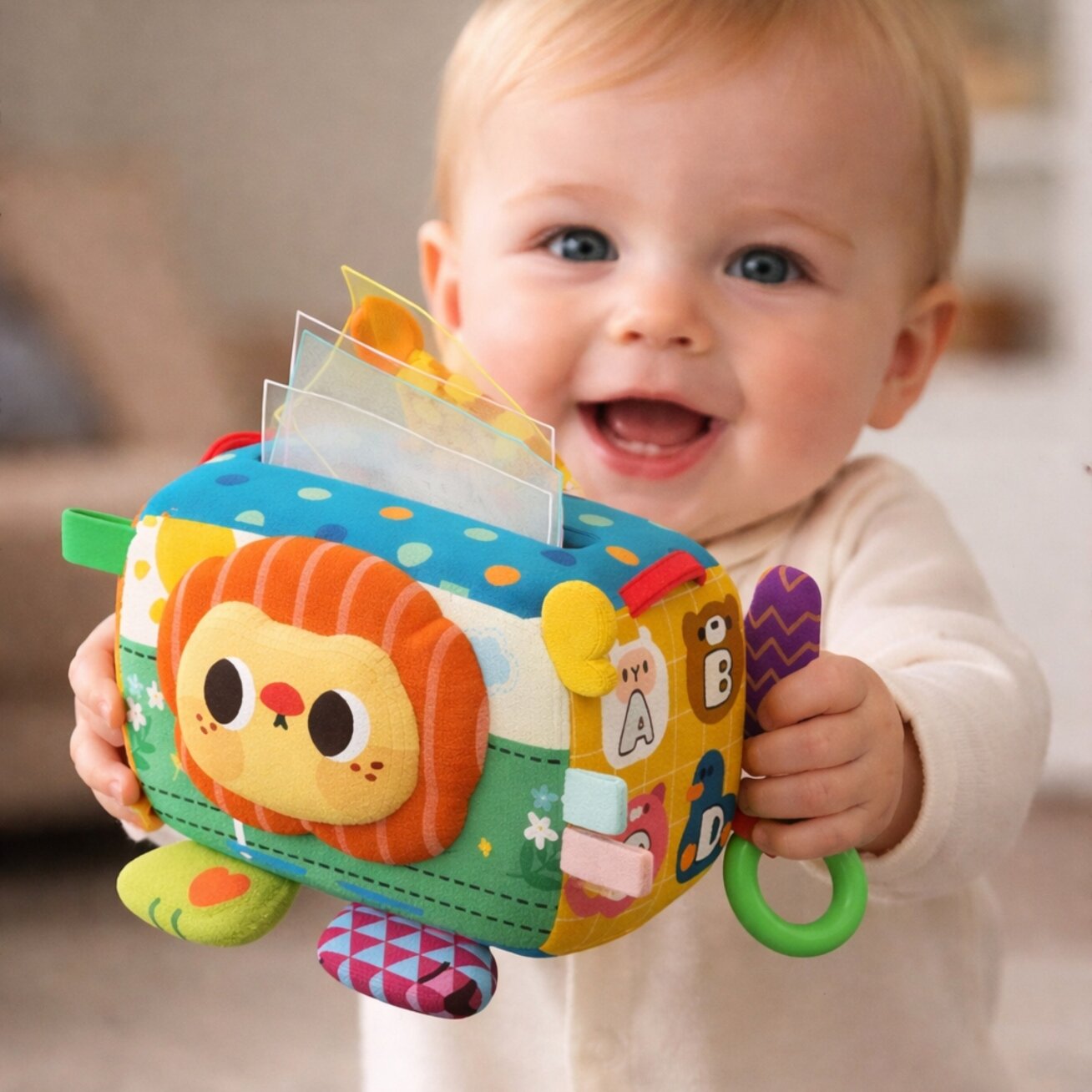 WOOPIE BABY edukacinis sensorinis žaislas Ponia Etiketė Servetėlių dėžutė 5 WOOPIE BABY edukacinis sensorinis žaislas Ponia Etiketė Servetėlių dėžutė 5