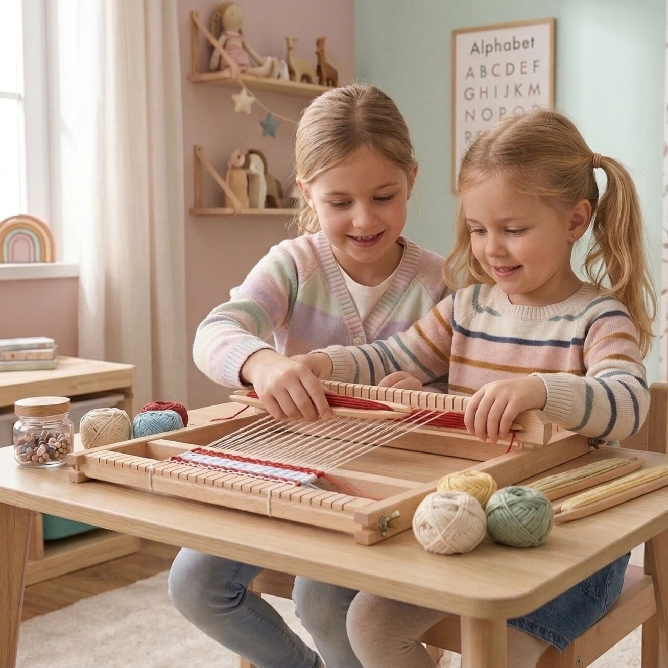 VIGA medinės staklės – audimo dirbtuvės, Montessori audimo rinkinys 1 VIGA medinės staklės – audimo dirbtuvės, Montessori audimo rinkinys 1