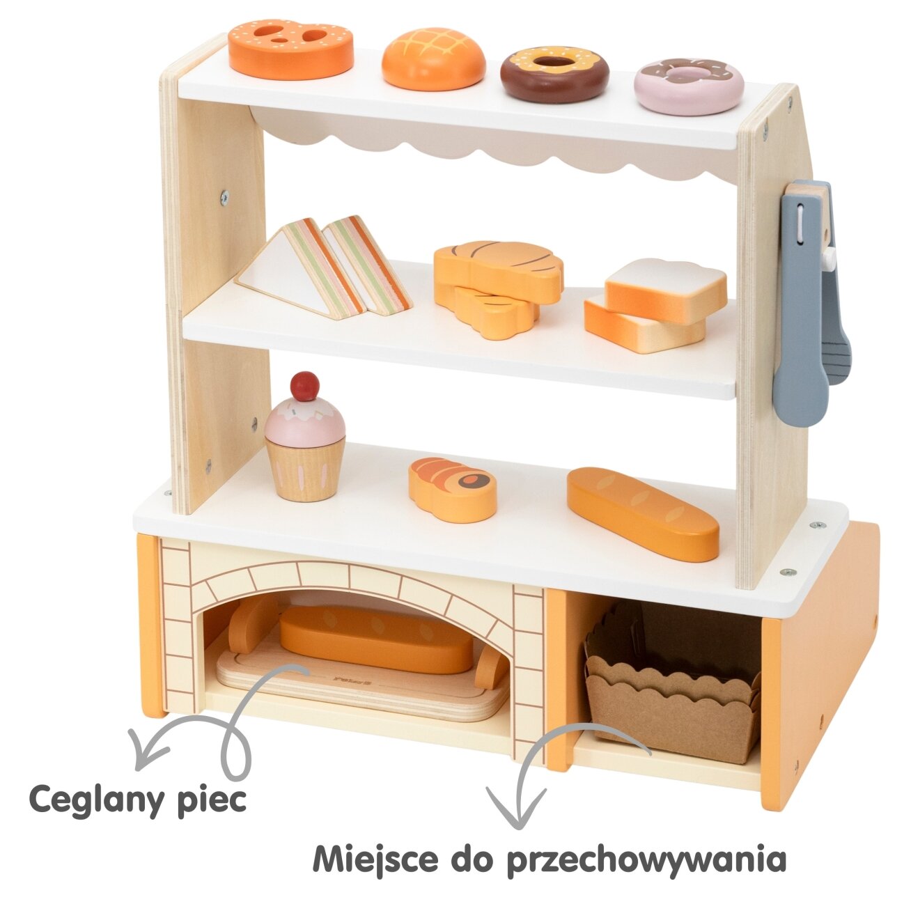 VIGA medinė mini kepyklėlė – parduotuvėlė / prekystalis su kepiniais, 16 vnt. 6
