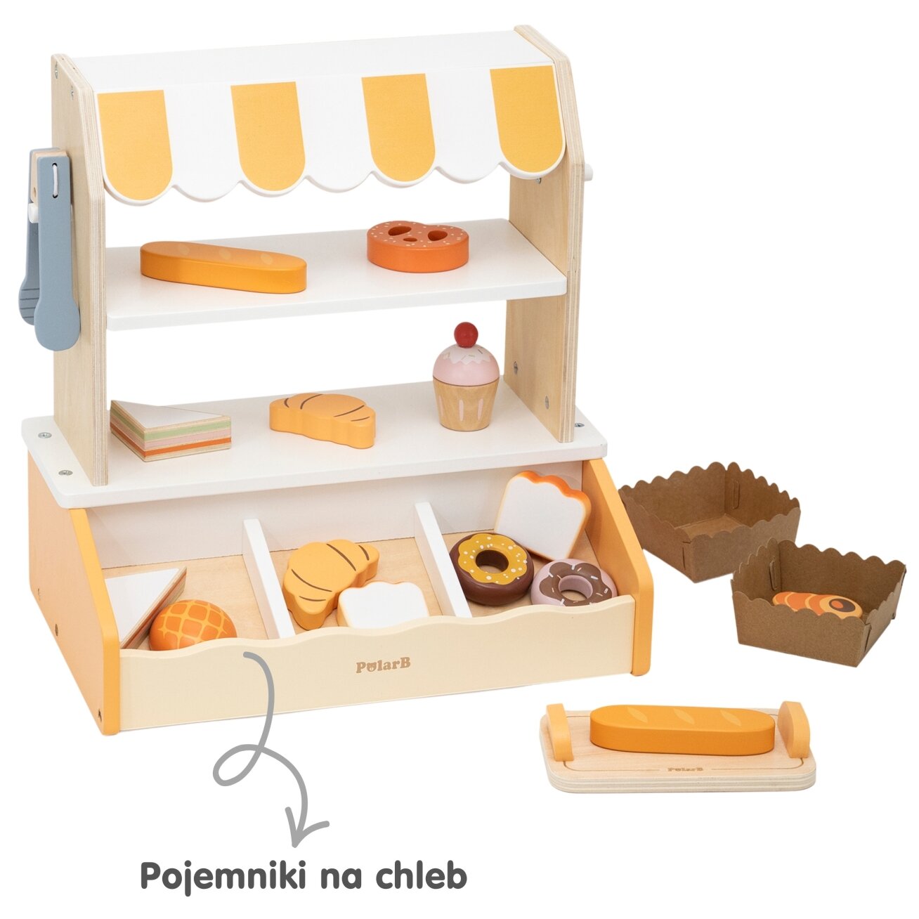 VIGA medinė mini kepyklėlė – parduotuvėlė / prekystalis su kepiniais, 16 vnt. 7