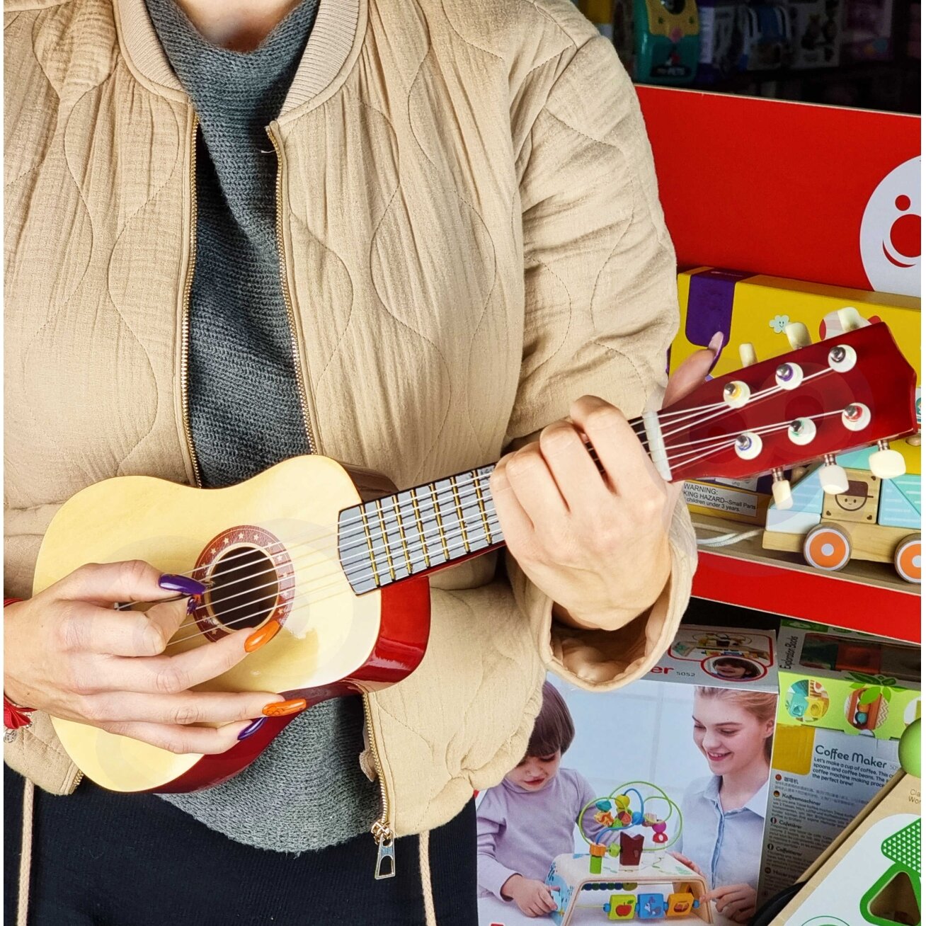 Viga medinė vaikiška gitara, natūrali 21 colio, 6 stygų 1