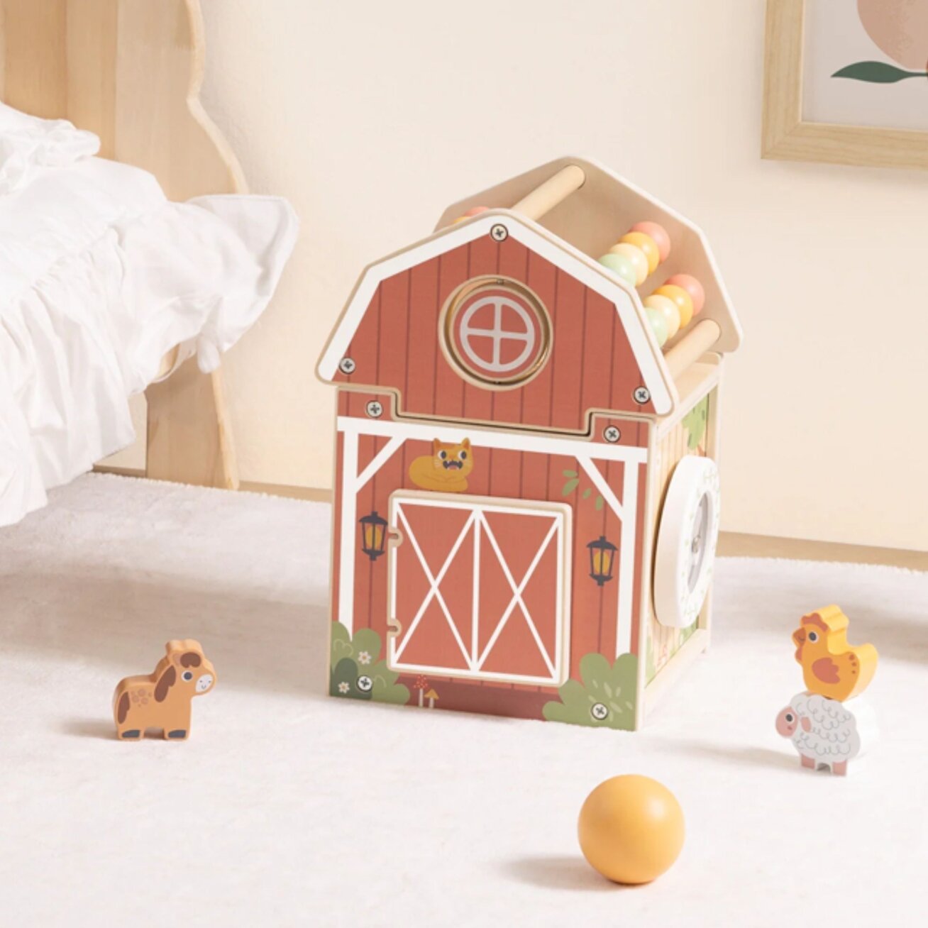 TOOKY TOY Medinė veiklų daržinė – rūšiuoklis, skaitliukas Montessori 6