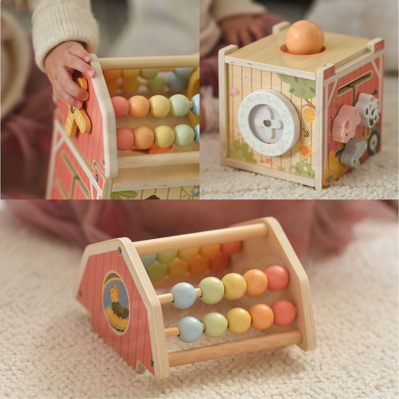 TOOKY TOY Medinė veiklų daržinė – rūšiuoklis, skaitliukas Montessori 7