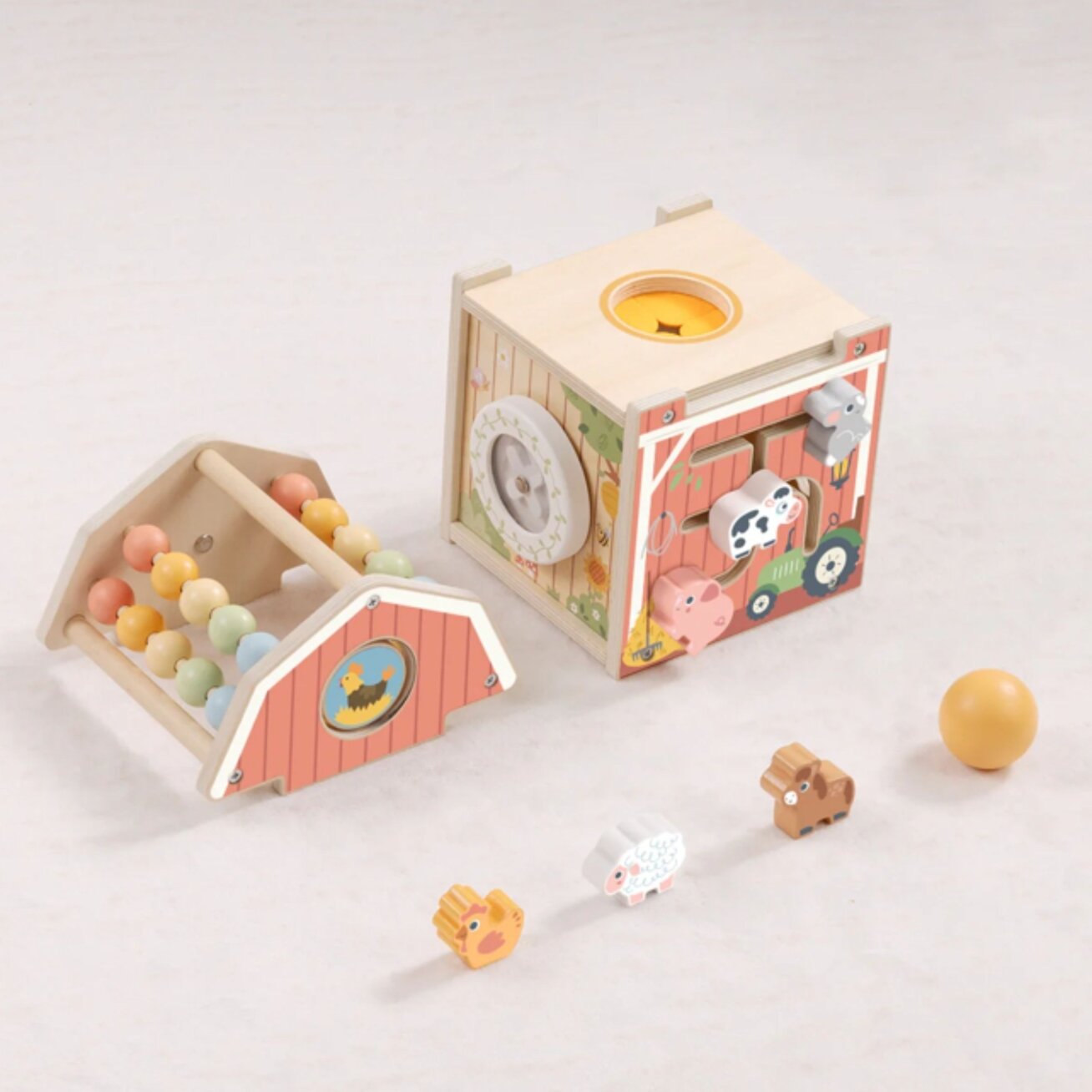 TOOKY TOY Medinė veiklų daržinė – rūšiuoklis, skaitliukas Montessori 10