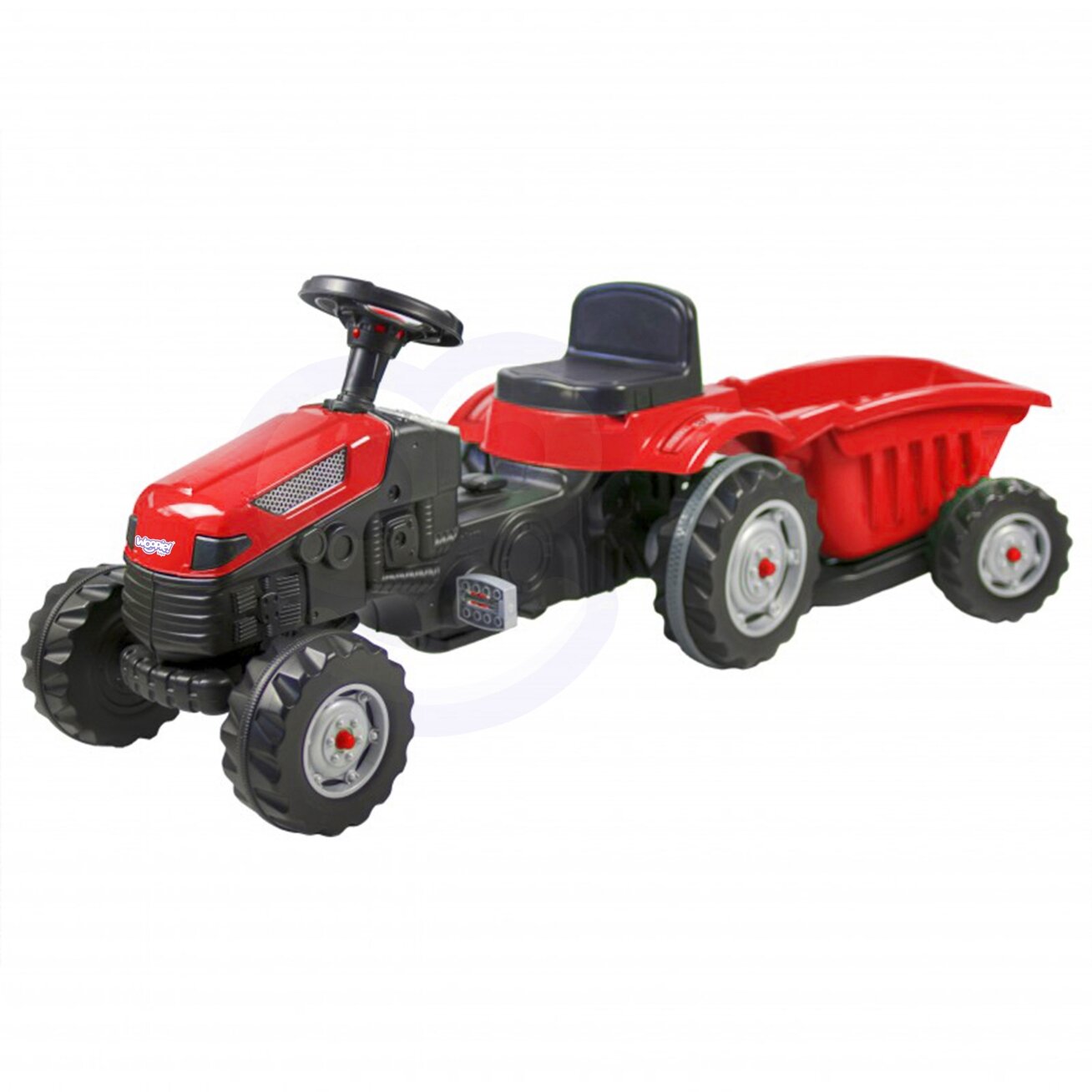 WOOPIE Pedalinis traktorius Farmer GoTrac MAXI su priekaba, tylūs ratai 10